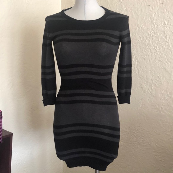 French Connection Black Dark Gray Stripe Tunic Sweater 0 - Picture 1 of 7
